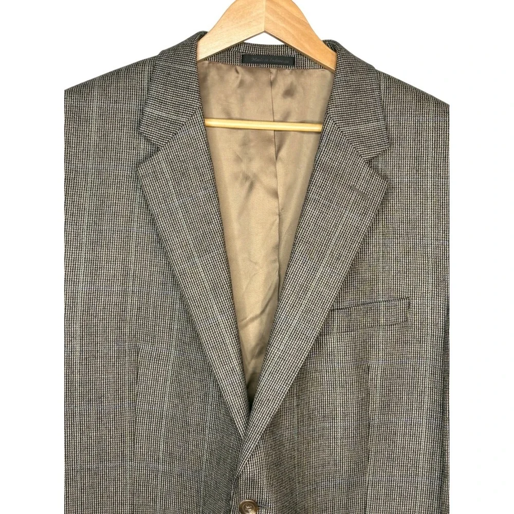 Chaps Sport Coat Mens 48R Brown Plaid‎ 100% Lambs Wool Two Button Blazer